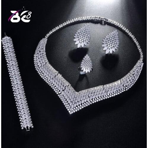Be 8 Fashion New White Color Top Quality Wedding Jewelry Sets, AAA Cubic Zirconia Bridal Earrings Necklace Set for Women S201
