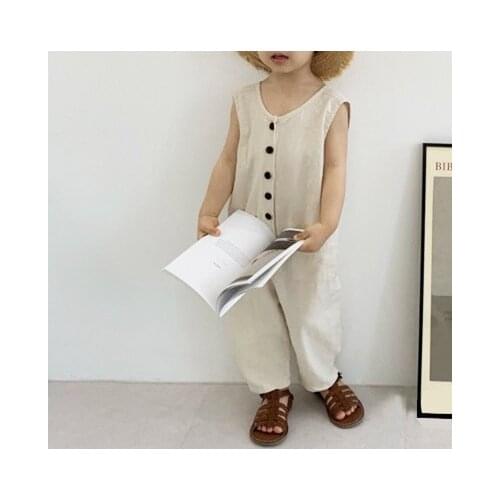 Korean BoysSummer Girl wears cute little button pants and casual pants V-Neck Solid romper baby jumsuit baby boy clothes