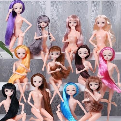 30cm BJD Dolls 11/20 Ball Joint Doll with 3D Eyes Doll Long Wig Hair Female Naked Nude Body Dolls Toy for Girls Fashion Doll