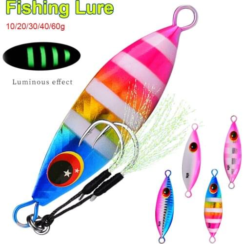 Metal Jig Fishing Lure with Eye Ball Hard Bait Weight 10-60g Shore Slow Cast Jigging Bass Luminous Fishing Bait Fishing