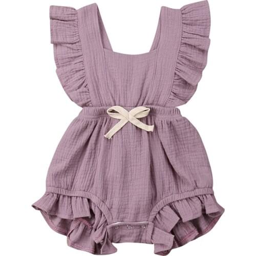 6 Colors Cute Baby Girl Ruffle Solid Color Romper Jumpsuit Outfits Sunsuit for Newborn Infant Children Clothes Kid Clothing