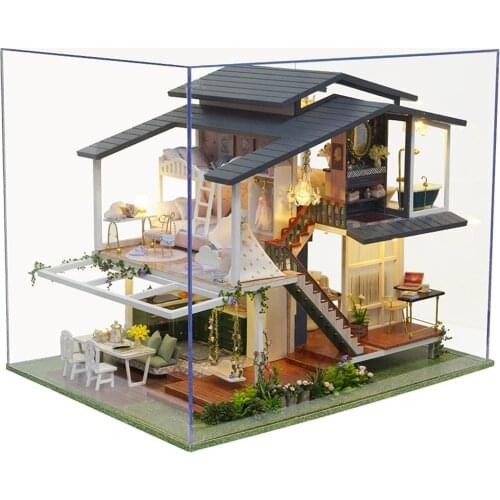 LED Light DIY Miniature DollHouse Creative Monet Garden Furniture Kits Fantasy Toy for Kids Adults Birthday Gift for Girls