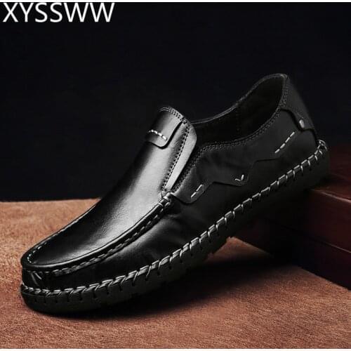 2018 hot sell Genuine Leather Casual Men Shoes Walking Sneakers Men Casual Shoes Mocassins Black Men Loafers size 38-44