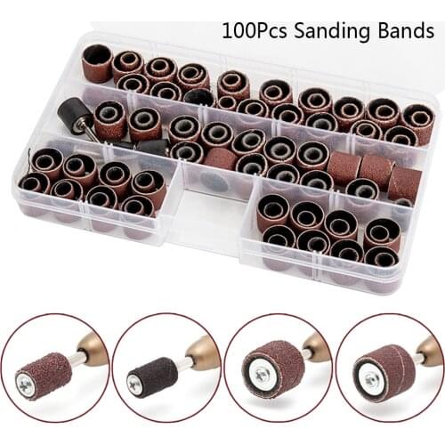 100PCS Drum Sanding Kit +4Pcs Band Mandrel Rotary Tool Nail Drill Bits Abrasive Tools Sander Drum Mandrel for Dremel