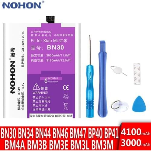 NOHON Battery For Xiaomi Redmi 4A 5A 4X 3S 5 Plus BN30 BN34 BN44 BM4A BM47 Lithium Polymer Replacement Bateria Free Repair Tools
