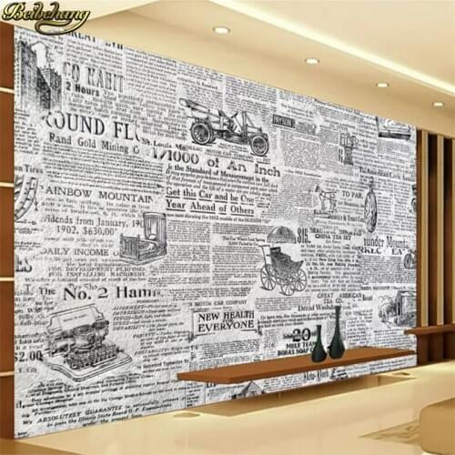 Beibehang Custom Photo Wallpaper Mural Vintage Black and White Newspaper TV Background Wall Decorative Painting Background Wall