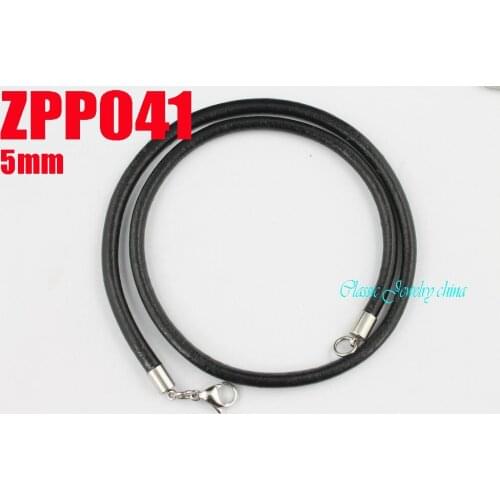 Wholesale (14"-38") 5mm black real leather necklace stainless steel accessories jewelry DIY parts 100pcs ZPP041