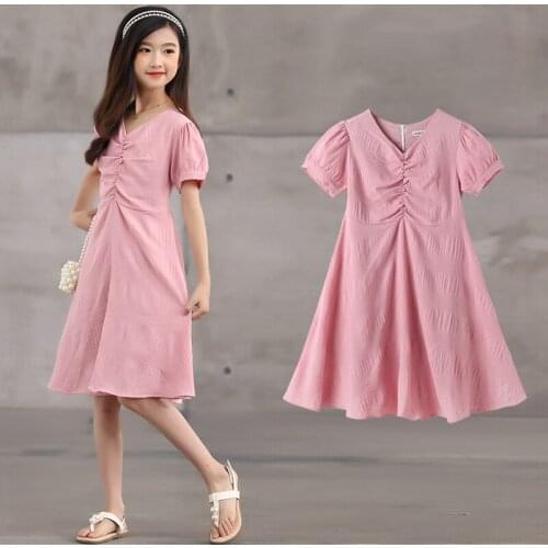 Girls dress summer girls chiffon dress short sleeves medium-sized childrens skirt Korean version