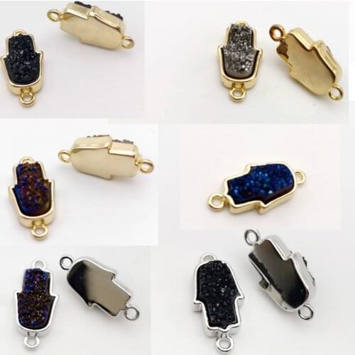 Natural Druzy agat Hamsa Double buckle Pendants Multiple colors to choose from for Jewelry making necklace diy 1PCS