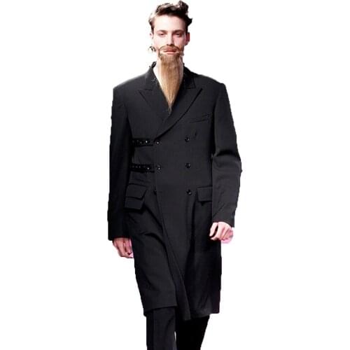 S~4XL ! Customizable Mens Clothing Windbreaker Catwalk Custom Double-breasted Yamamoto Style Jacket Youth Long Black Suit