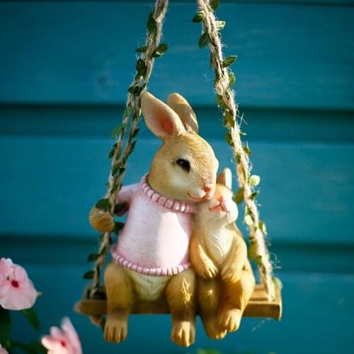 Garden Accessories Cute Swing Rabbit Resin Statue Ornaments Outdoor Balcony Decoration Crafts Courtyard Homestay Christmas Gifts