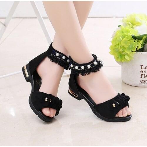 2021 Summer Sandals Beading Little Girl Shoe For Children Beach Pearl Sandals Kids Elegant Princess Gladiator Shoes 3 -12 Year