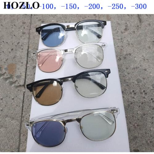 Blue Light Blocking Myopia Sunglasses Women Men Photochromic Gray/Tea/Blue/Pink/Purple Nearsighted Glasses Students Eyeglasses