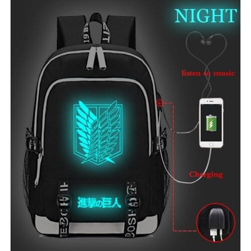 Anime Attack on Titan Luminous Backpacks USB Charge Bag Student Back To School Gift Boys Book Bag Teens Sport knapsack Mochila