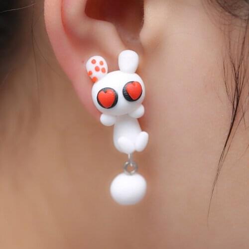 TTPAIAI 30 Brand Handmade Polymer Clay Heart Eyes Rabbit Stud Earrings Fashion Jewelry 3D Cartoon Animal Earrings For Women Girl