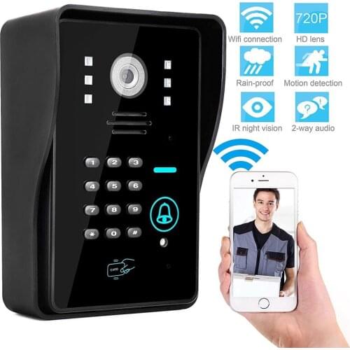 Smart Wifi Visual Password Doorbell Intercom With Infrared Camera Phone Control Intercom Doorbell Night Vision Display Black