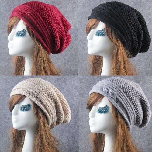 Hip Hop Knitted Hat Womens Winter Warm Casual Acrylic Slouchy Cap Crochet Ski Hats Outdoors Female Soft Baggy Skullies Beanies