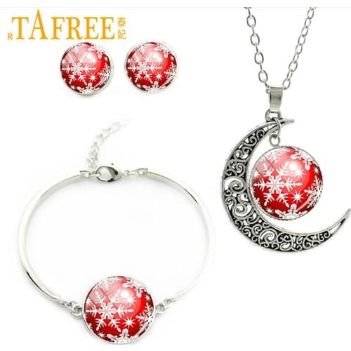 TAFREE Pretty Snowflake Jewelry Sets Classic Fashion Necklace Earrings Bracelet Christmas Gifts For Women Kids Jewelry Sets CM11
