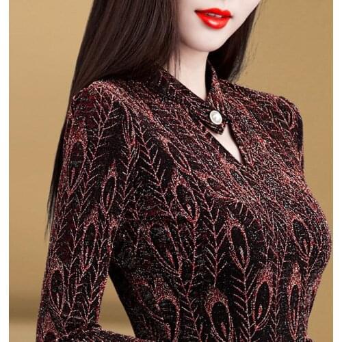 Women Blouse Womens Autumn Winter Coat V-neck Womens Long-Sleeved T-shirt Blusas Ropa De Mujer