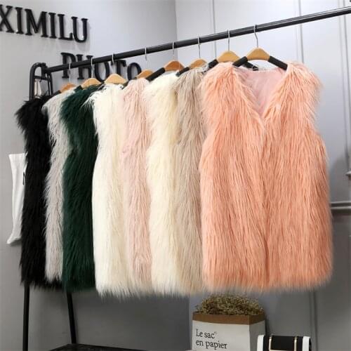 New S/3Xl Womens Long Section Faux Fur Vests Winter Autum Fluffy Sleeveless Fur Jackets V Neck Fashionfake Fur Waistcoats J3047