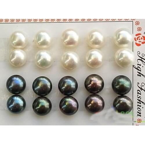 New Arrival Favorite Pearl Jewelry 10Pair 12mm Black White Round Genuine Freshwater Pearls S925 Silver Stud Earrings Lady Gift