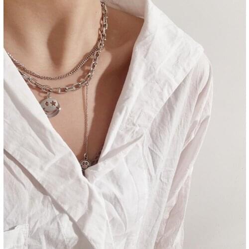 2020 New Trendy Vintage Simple Exaggerated Punk Hip-hop Metal Multi-layer Smiley Star Necklace For Women Girl Party Jewelry Gift