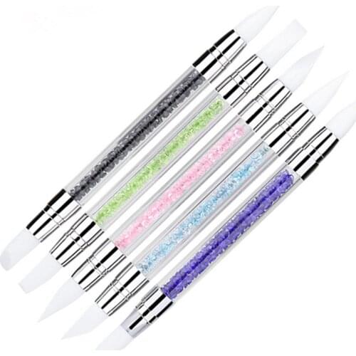 1pc Nail Art Carving Painting Brush Pen 2-Ways Silicone Hollow Engraving Nail Art Manicure Tools#G-B061