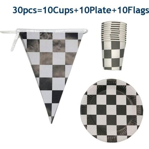 30/60pcs Racing Car Driving happy birthday kids Black White Disposable Paper Tableware Birthday Party Supplies On Cup Plate