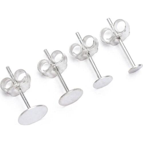4pcs 925 Sterling Silver Earrings Backs Settings Blank Round Base Cabochon Stud Ear Flat Base Plug Jewelry DIY Earring Findings