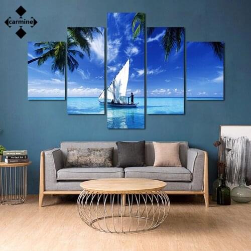 Seaside Landscape Canvas Wall Art 5 Pieces Printing Painting Nordic Scenery Posters and Prints Modern Pictures Living Room Decor