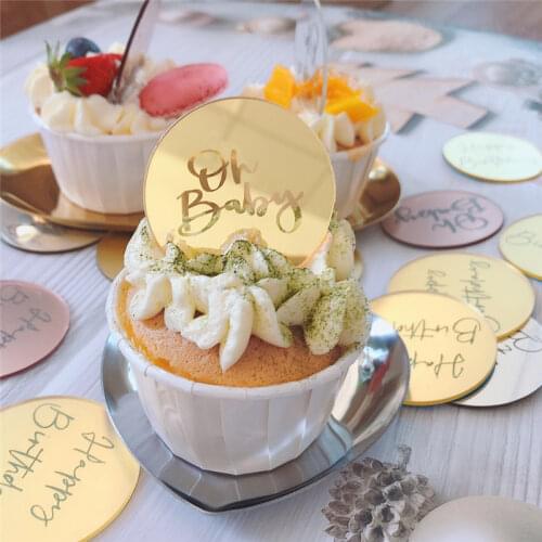 OH BABY Creative Acrylic Round Cake Topper Dessert Table Decoration Arrangement Baby Shower Decoration Baking Supplies Decor