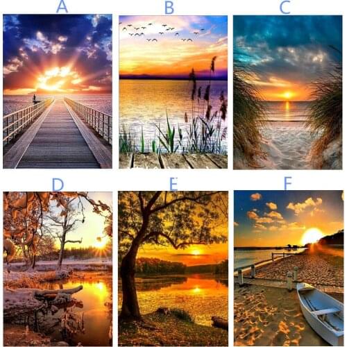 Diamond Painting 5D Landscape Sunset Reflection Stickers Cross Stitch Diamond Embroidery DIY Creative Decoration Painting