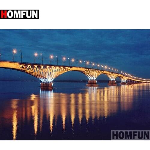 HOMFUN Full Square/Round Drill 5D DIY Diamond Painting "Bridge night view" Embroidery Cross Stitch 5D Home Decor Gift A15562