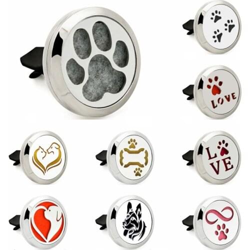 Lovely Dog Paws Car air freshener 30mm 316L stainless steel Essential Oil Car Aromatherapy Locket Vent Clip Car Diffuser Locket