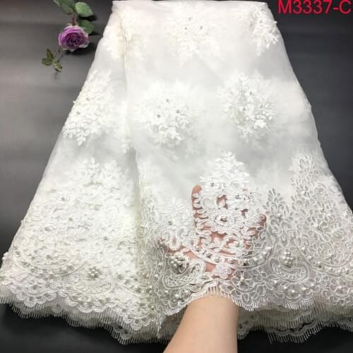 White African Lace Fabric 2020 High Quality French Mesh Lace Fabric Beads Nigerian Milk Silk Lace Fabrics For Dress M33371