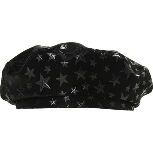 Beret Womens Leather Star Fashion Young Show Autumn And Winter Pentagram Black Soft Trend Hat Sheepskin Print