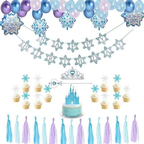 Disney frozen baby girl baptism favor Snow Princess theme party decorations paper banner cake topper first birthday decoration