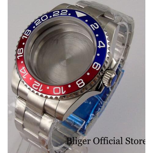 Mental Wristwatch Watch Case For NH35 NH36 BLUE RED Insert Unidirectional Solid Back Flat Sapphire Crystal Adjustable Buckle