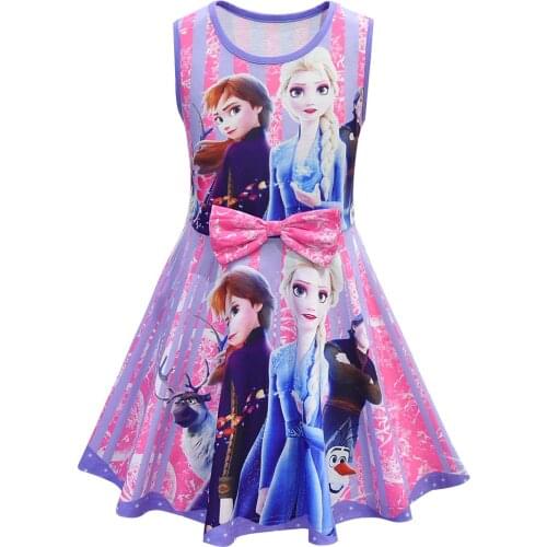 Disney Girls Elsa Dresses Costume Kids Summer Sleeveless Princess Dress Clothes Frozen Children Birthday Party Elegant Vestido