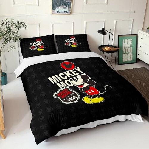 Disney Mickey Minnie Mouse Bedding Set 3D Luxury Duvet Cover with Pillow Cases for Children Kids Boys Girls Couple Gift Set