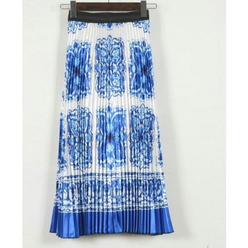 Elegant Fashion Printed Pleated A-line Skirt Women Spring Autumn Design Long Pleated Skirt Women