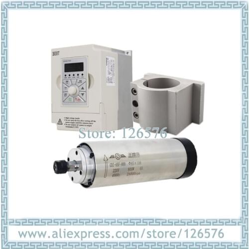 Air cooled 800w 24000RPM spindle motor ER11 4 bearing Spindle motor + 1.5Kw AC220V VFD Inverter + 65mm clamp aluminum bracket