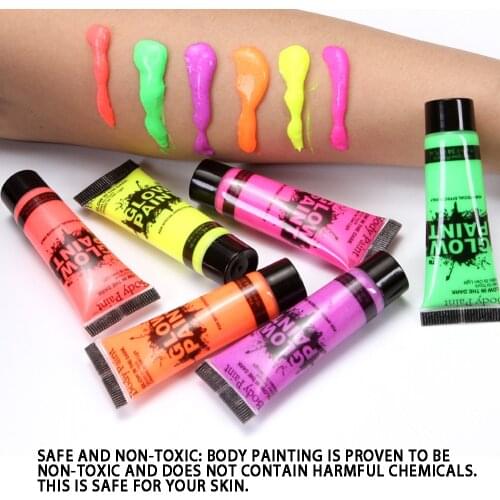 6 Body Paint Fluorescent Pigments UV Light Black Light Facial And Body Paint Washable Luminescent Pigments In Dark Body Paint