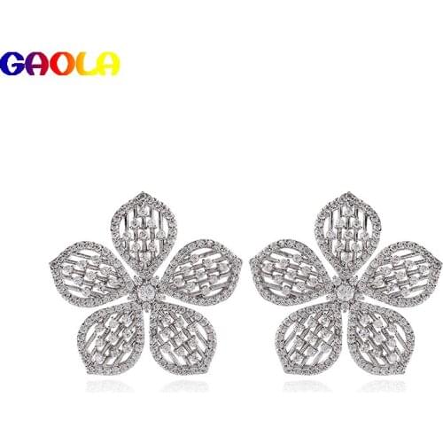 GAOLA New Design Cute Flower Stud Earring Hollow CZ Earring Rhinestone For Women Girls GLE9401