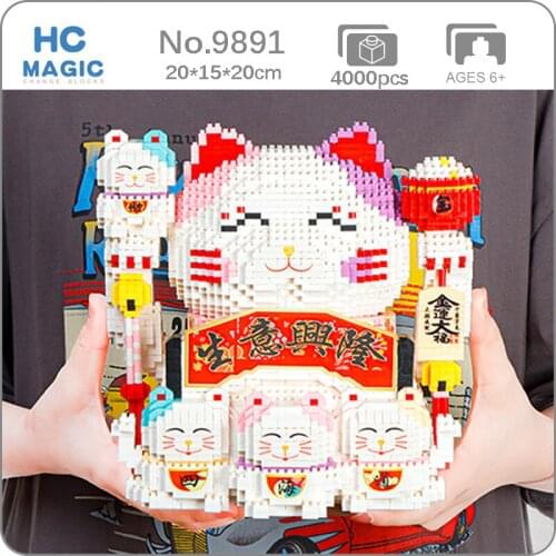 HC 9891 Lucky Fortune Cat Piggy Bank Money Box Animal Pet Model DIY Mini Diamond Blocks Bricks Building Toy for Children no Box