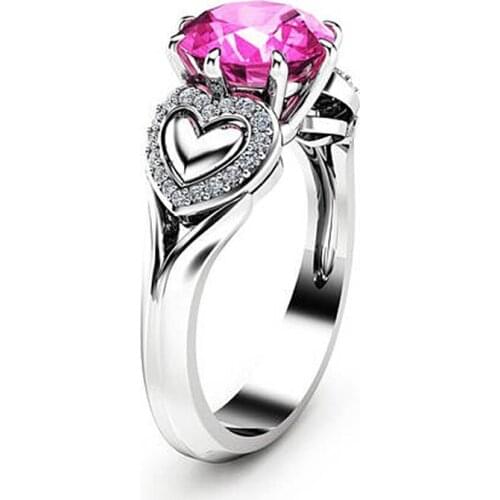 Heart Shape Purple Crystal Finger Rings for Women Micro-drill Sliver Color Couple Wedding Ring Simplicity Fashion Jewelry