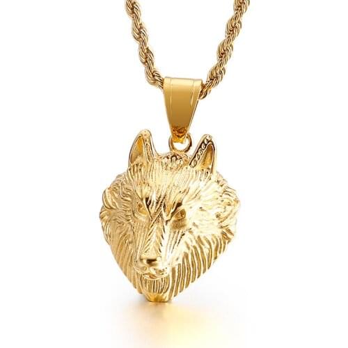 KP94120 Mens XMAS Gifts .holiday gifts golden stainless steel wolf charms pendant necklace chain rope chain 4mm 22 inch
