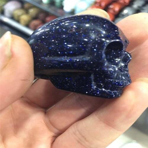 New natural blue sand stone crystal skull ornament, crystal skull, blue sand stone skull ornament, size 45 mm