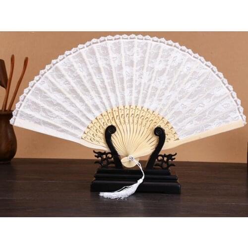 Wholesale Free Shipping 50pcs/Lot Bamboo White Lace Fan Elegant Hand Fans Supplies Dancing Wedding Party Decor Fan Decorations