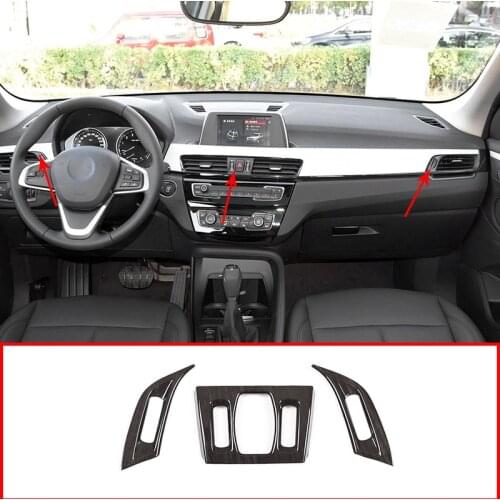 3pcs Black Wood Grain For BMW X1 F48 2016-2019 ABS Plastic Dashboard Air Vent Outlet Frame Trim For BMW X2 f47 2018 2019